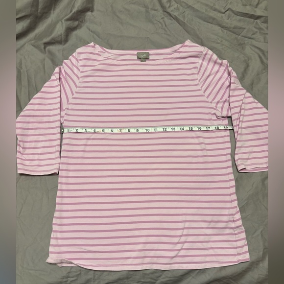 J.Jill Pink Striped 3/4 Sleeve Boat Neck Tee | Soft Casual Top - Picture 4 of 8